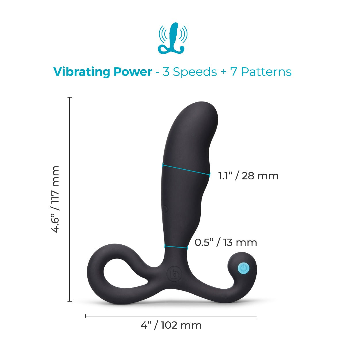 b-Vibe P-Spot Vibing | Black: Manufacturer size diagram