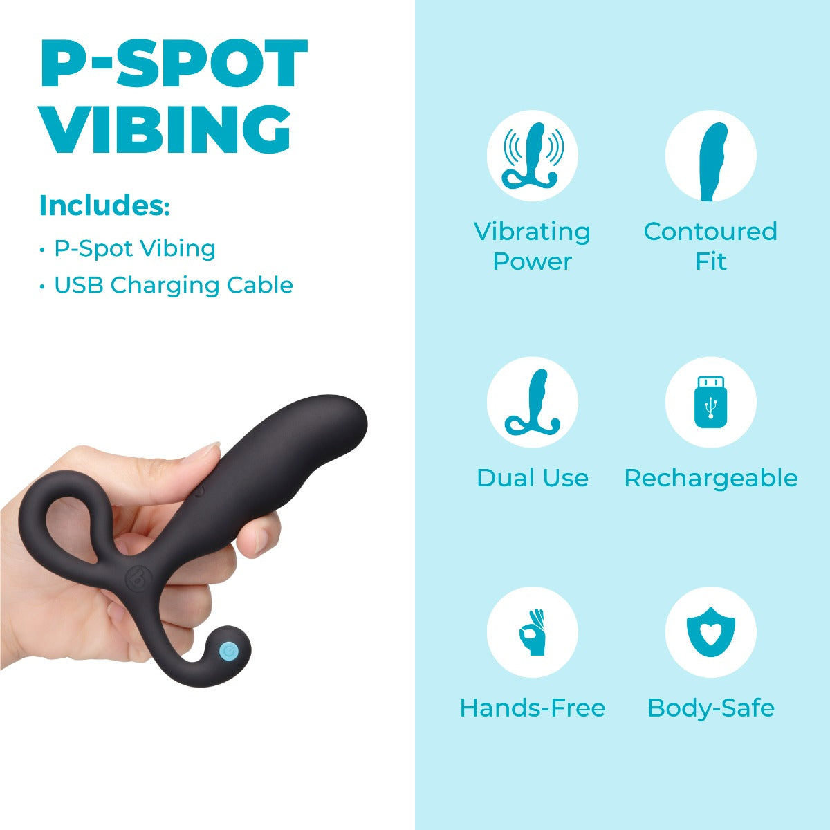 b-Vibe P-Spot Vibing | Black: Features and included charging cable