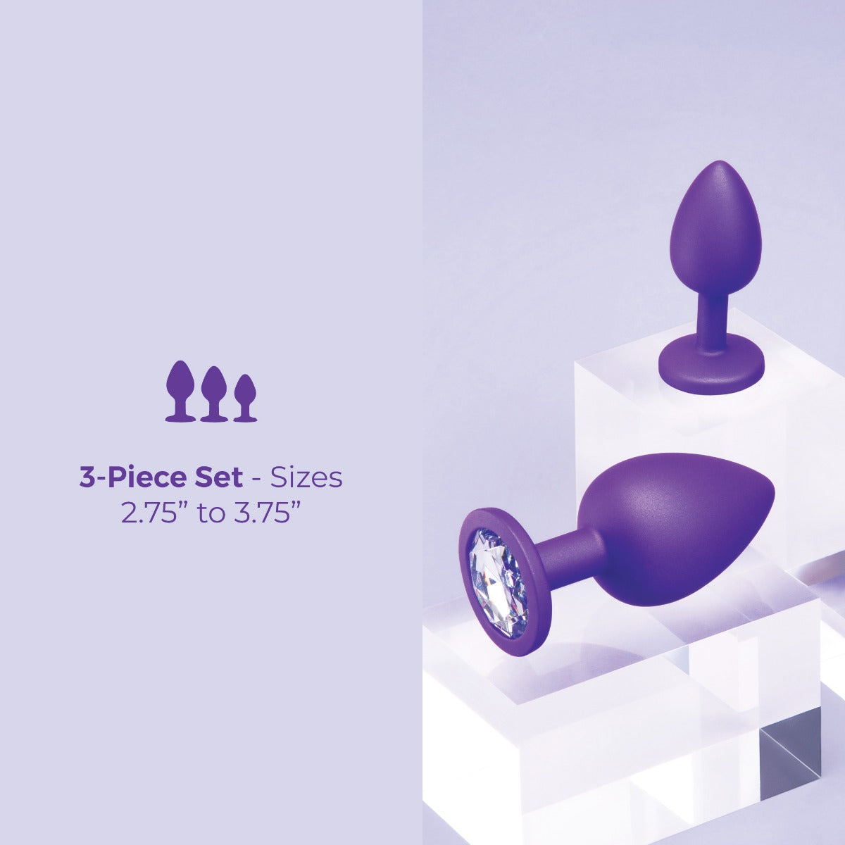 b-Vibe Jeweled Butties Bundle | Purple: Three-piece set displayed on blocks