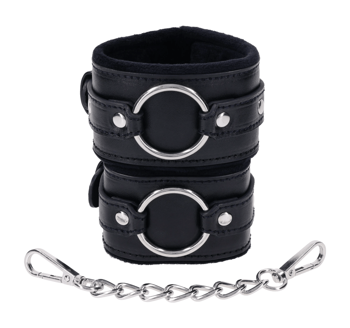 Sportsheets Shadow Handcuffs: Stacked cuffs with silver O-rings