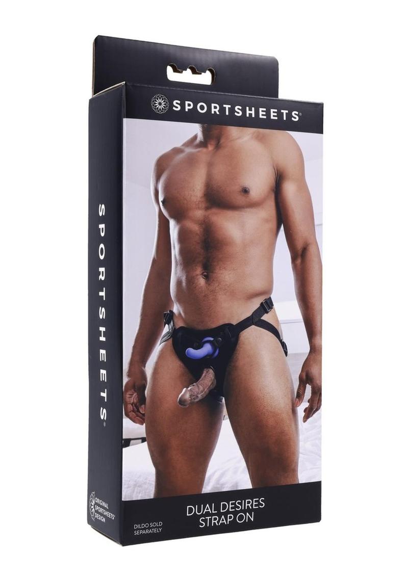 Sportsheets Dual Desires Strap-On Harness | Black: Retail packaging; toys sold separately
