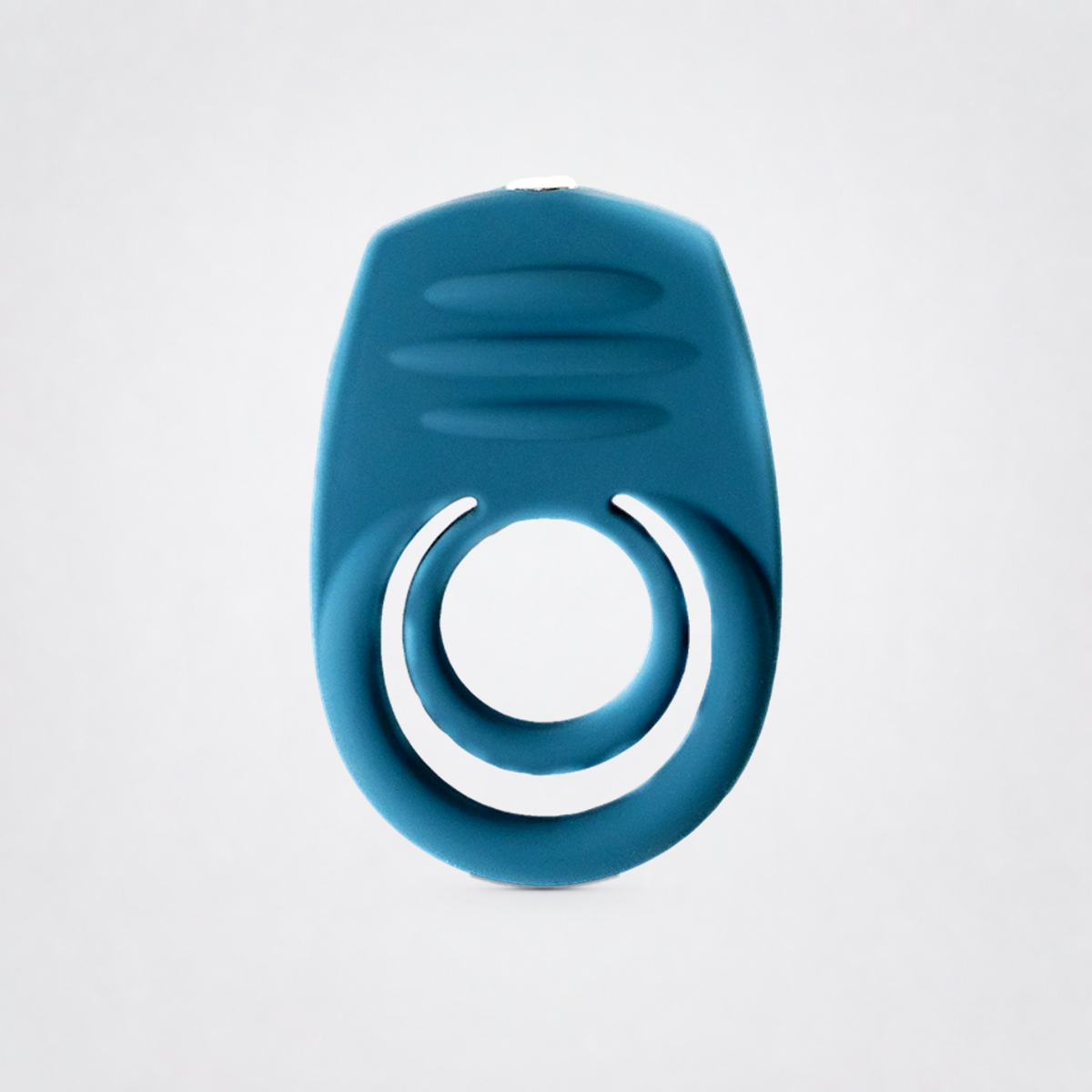 Ring My Bell double vibrating C-ring in teal on the Luv Coach neutral studio background