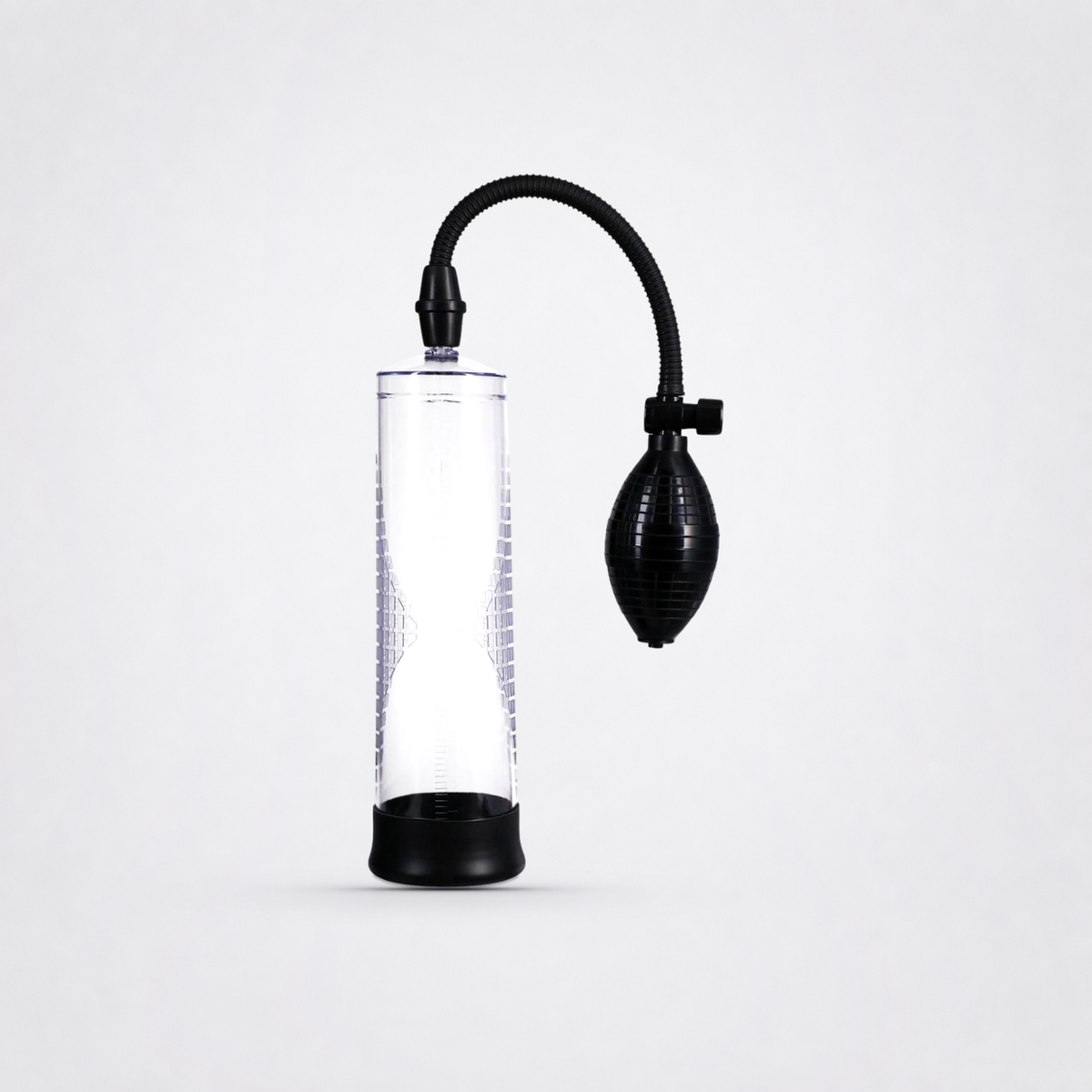 Rock Solid Classic penis pump on the Luv Coach neutral gray studio background