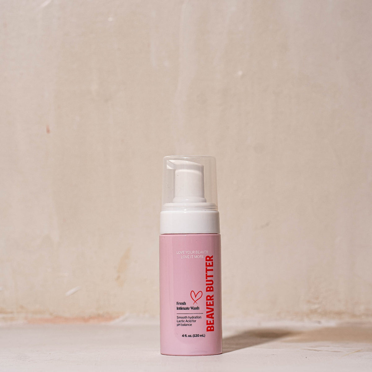 Beaver Butter Fresh Intimate Wash bottle in a neutral bathroom setting