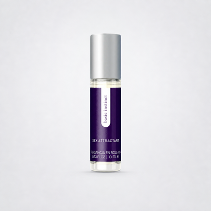 Basic Instinct roll-on pheromone perfume on The Luv Coach neutral studio background