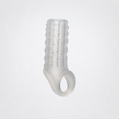 Clear Performance Maxx reversible silicone extender sleeve on The Luv Coach neutral studio background