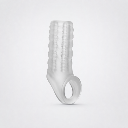 Clear Performance Maxx reversible silicone extender sleeve on The Luv Coach neutral studio background