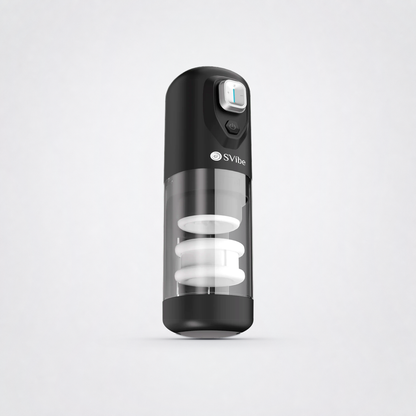 Front view of the SVibe Spark rotating and thrusting massager on The Luv Coach grey studio background
