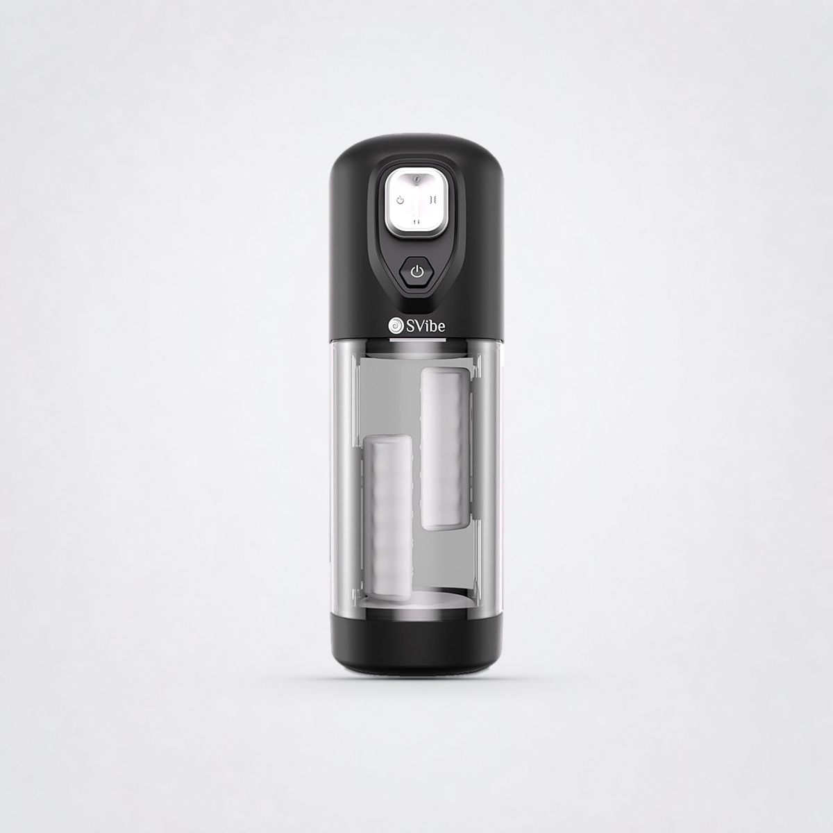 Front view of the SVibe VOLT warming multi-motion massager on The Luv Coach grey studio background