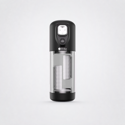 Front view of the SVibe VOLT warming multi-motion massager on The Luv Coach grey studio background