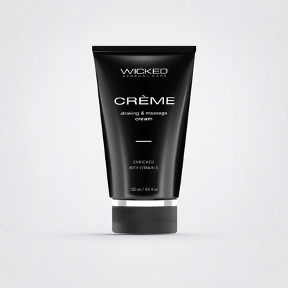 Front of Wicked Crème stroking and massage cream on The Luv Coach neutral studio background