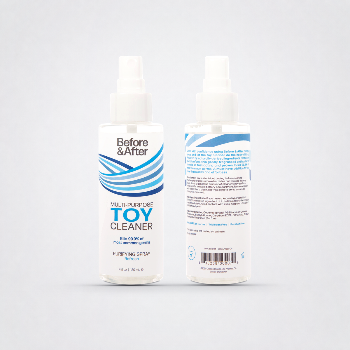 Before &amp; After Multi-Purpose Toy Cleaner front and back bottle views