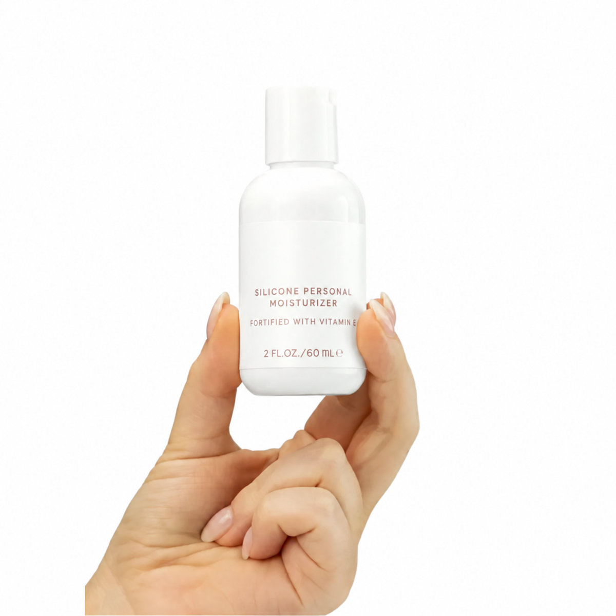 Silicone Deluxe Personal Moisturizer with Vitamin E held in hand