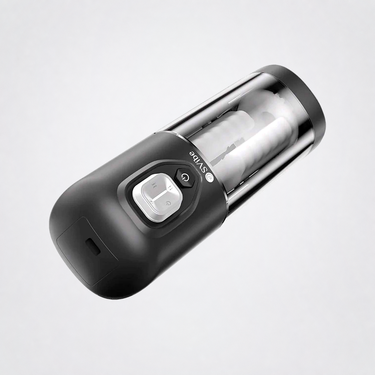 Rear angled view of the SVibe VOLT showing the controls and charging port on a grey studio background