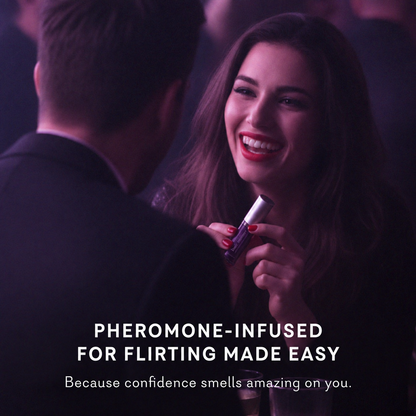 Couple flirting with Basic Instinct roll-on pheromone perfume