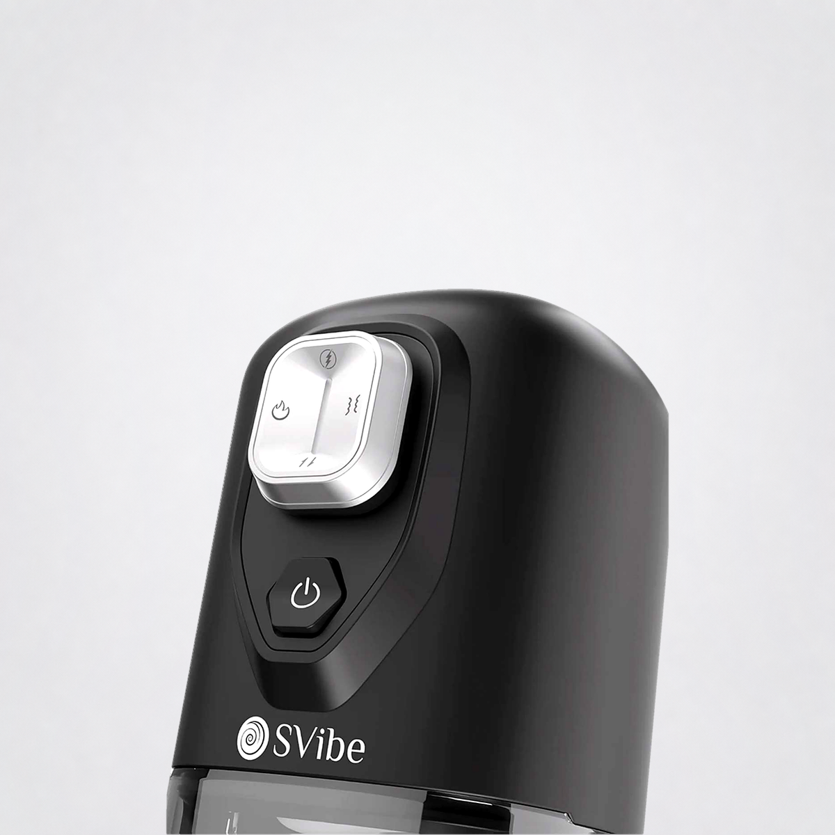 Close-up of the SVibe VOLT controls aligned to the bottom of a grey studio card