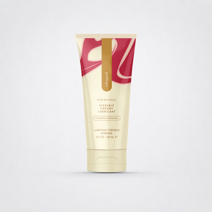 Whipped Strawberry Cheesecake creamy lubricant on a neutral studio background