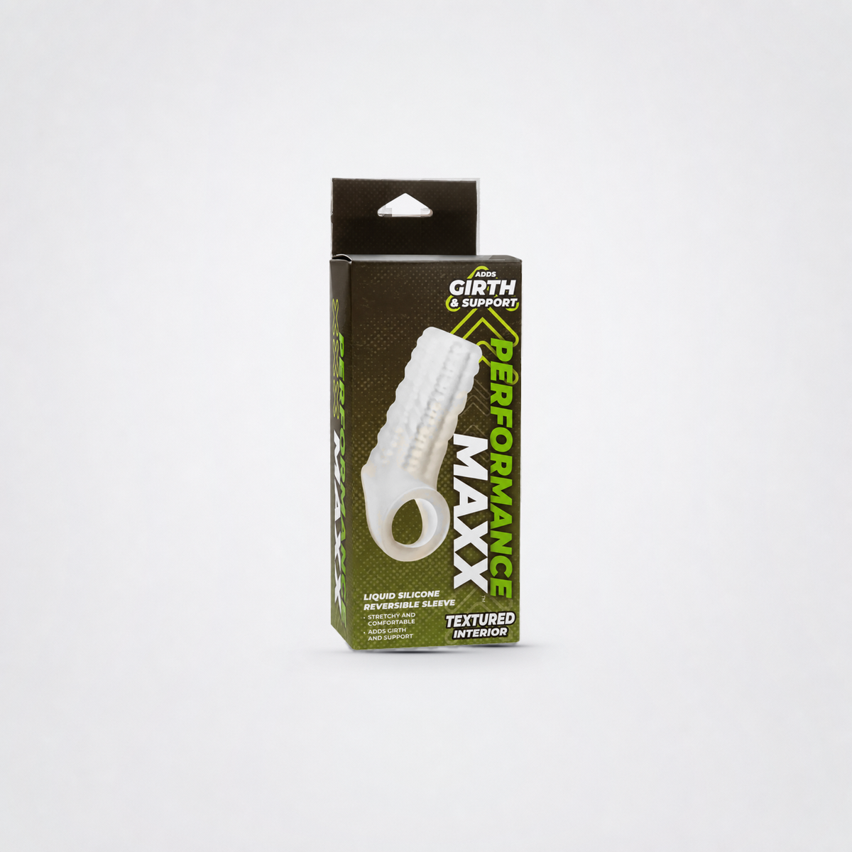 Performance Maxx reversible silicone sleeve retail package, CalExotics wordmark removed