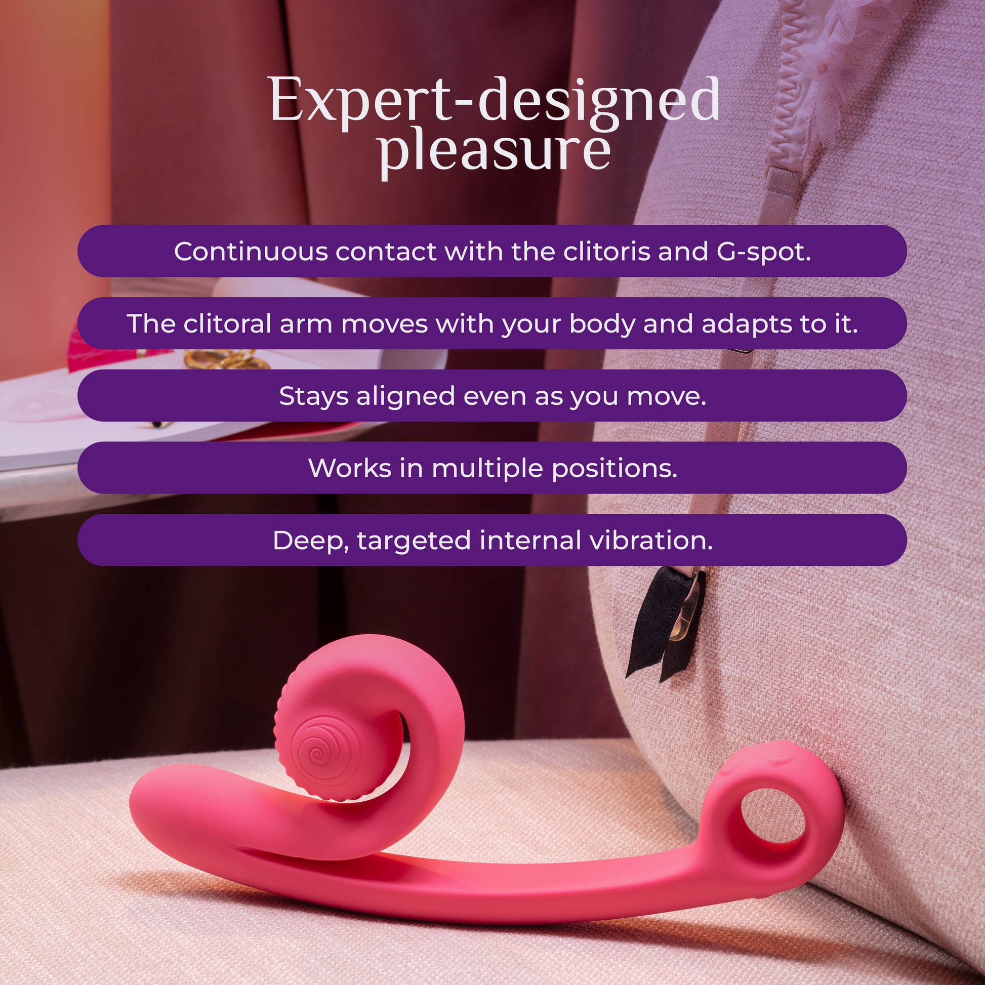 Pink Snail Curve with expert-designed pleasure feature highlights