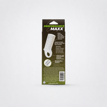 Enlarged back of Performance Maxx sleeve package with product features and safety information