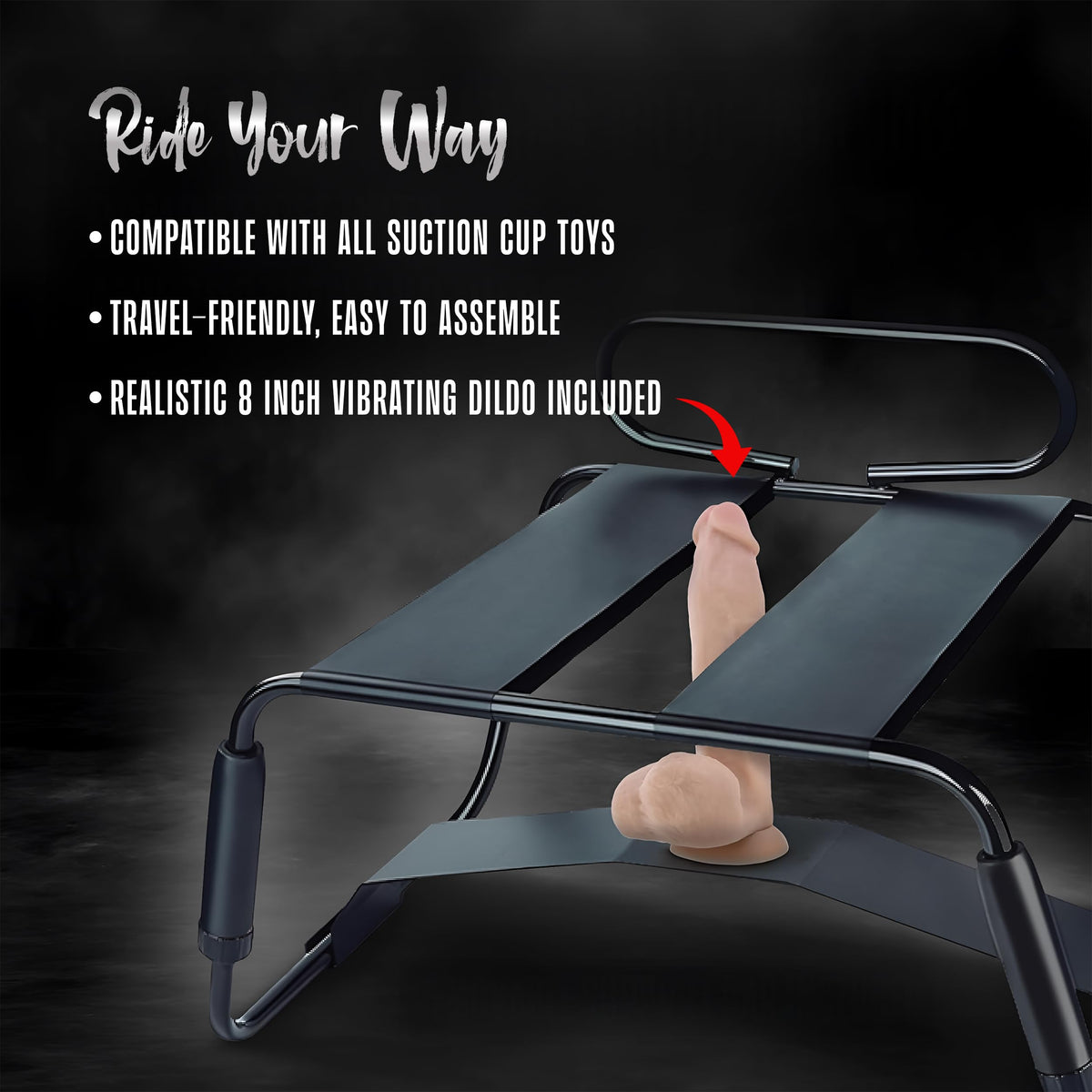 Surrender Sex Chair with suction-cup toy mount and included vibrating dildo