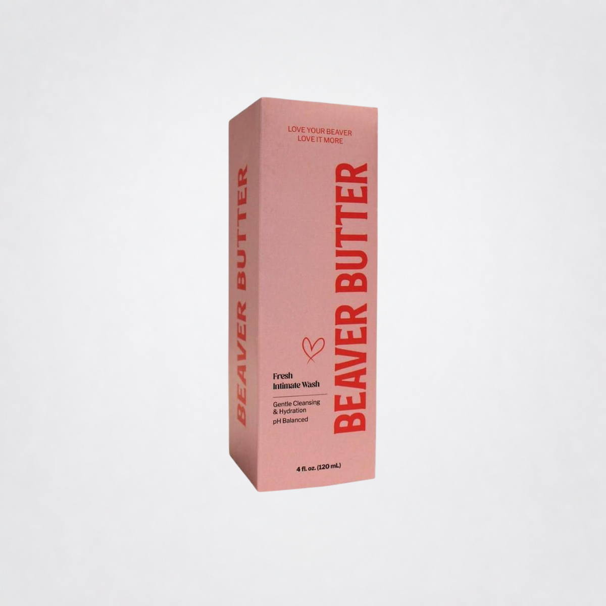 Beaver Butter Fresh Intimate Wash retail box on the Luv Coach neutral gray studio background