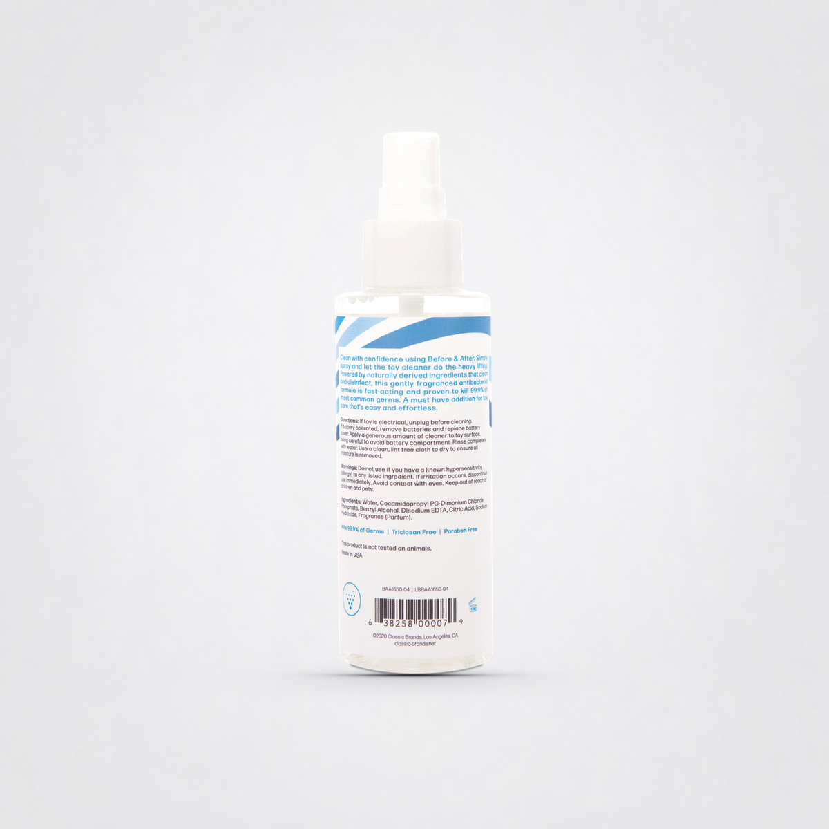 Best Toy Cleaner back label on a light neutral studio background