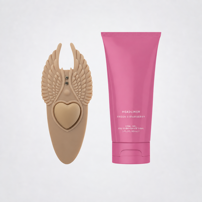 Blowie Bundle with wearable massager and Headliner gel on a neutral studio background