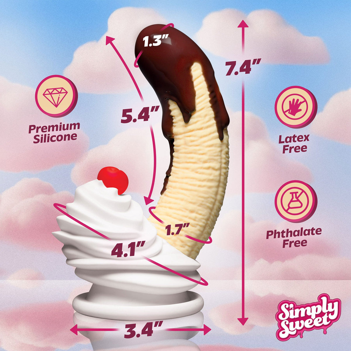 Chocolate Dipped Banana Split dildo dimensions and material details