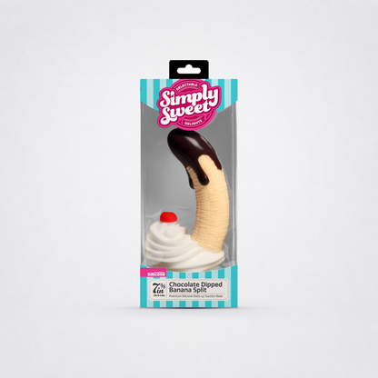 Simply Sweet Chocolate Dipped Banana Split dildo in retail packaging on The Luv Coach neutral studio background