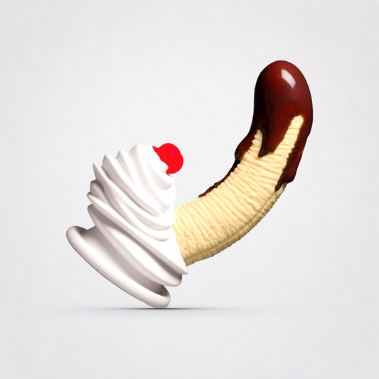 Chocolate Dipped Banana Split premium silicone dildo on The Luv Coach neutral studio background