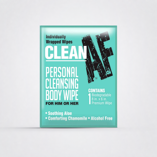 Clean AF Wipes - personal body wipes on The Luv Coach approved neutral studio background