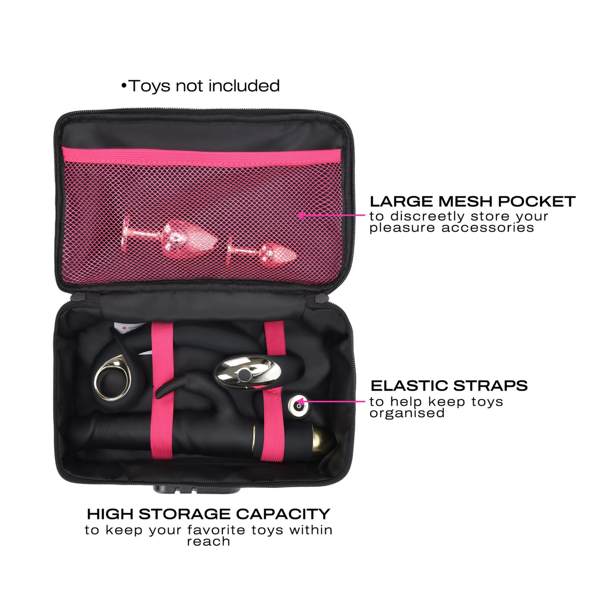 Discreet Storage Box interior capacity and organizer feature diagram