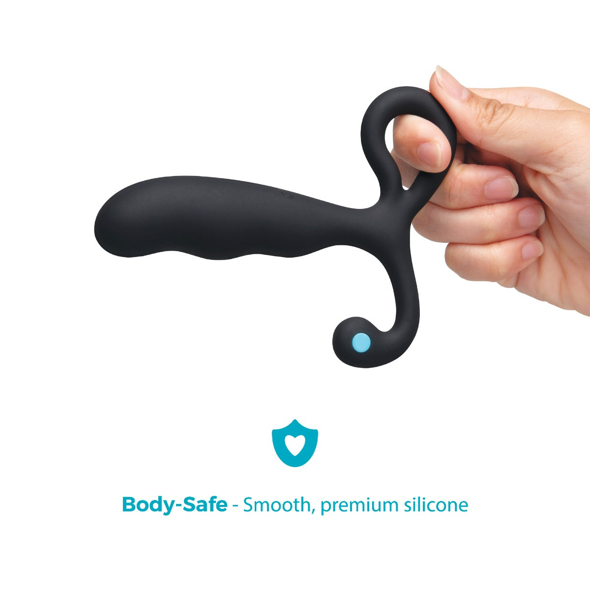 b-Vibe P-Spot Vibing | Black: Product shown in a hand for scale