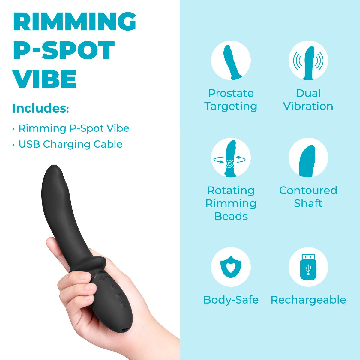 b-Vibe Rimming P-Spot Vibe | Black: Features and included charging cable