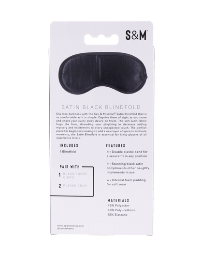 Sportsheets S&amp;M Satin Blindfold | Black: Packaging materials and features