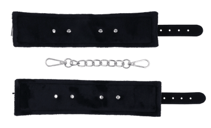 Sportsheets Shadow Handcuffs: Cuffs laid flat with removable chain