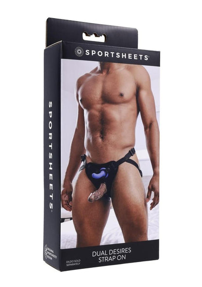 Sportsheets Dual Desires Strap-On Harness | Black: Retail packaging; toys sold separately