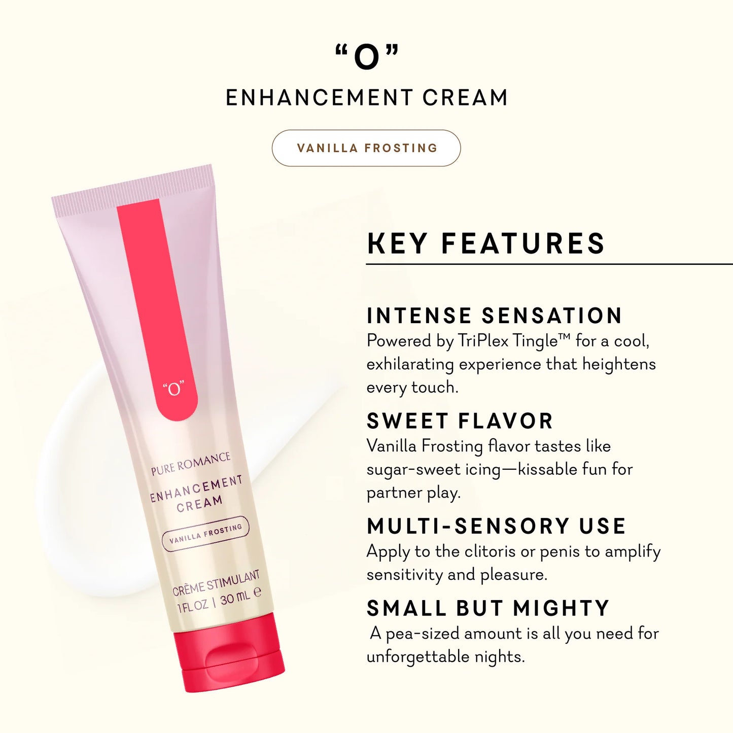 O Vanilla Frosting enhancement cream key features and use information