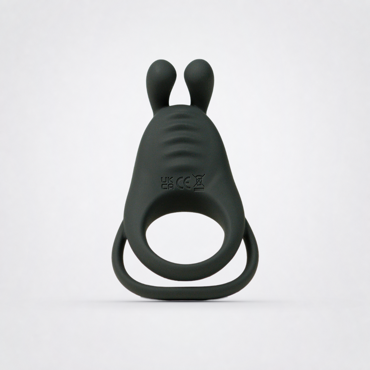 Night Cap vibrating dual C-ring in black on the Luv Coach neutral studio background