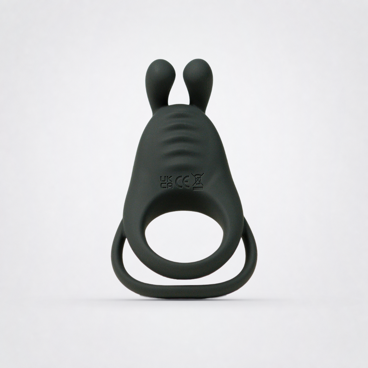 Night Cap vibrating dual C-ring in black on the Luv Coach neutral studio background