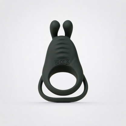 Night Cap vibrating dual C-ring in black on the Luv Coach neutral studio background