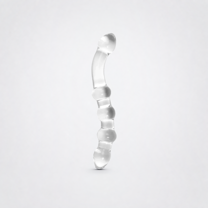 Temp & Tease Ribbed Glass D!ldo on The Luv Coach approved neutral studio background