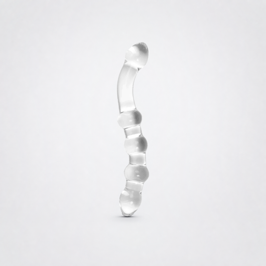 Temp & Tease Ribbed Glass D!ldo on The Luv Coach approved neutral studio background