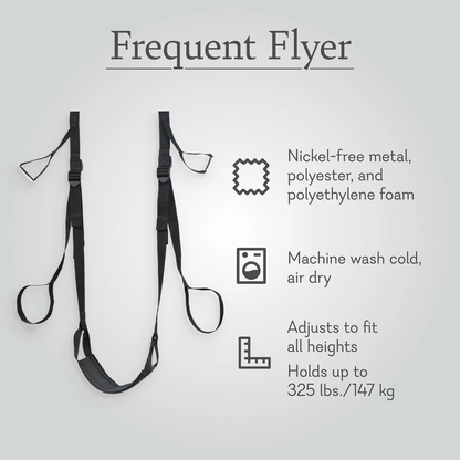 Frequent Flyer Door Swing materials, care, fit, and weight capacity