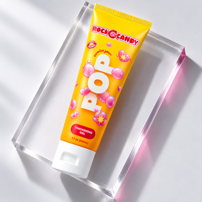 Rock Candy POP Thickening Gel displayed diagonally on a frosted glass platform