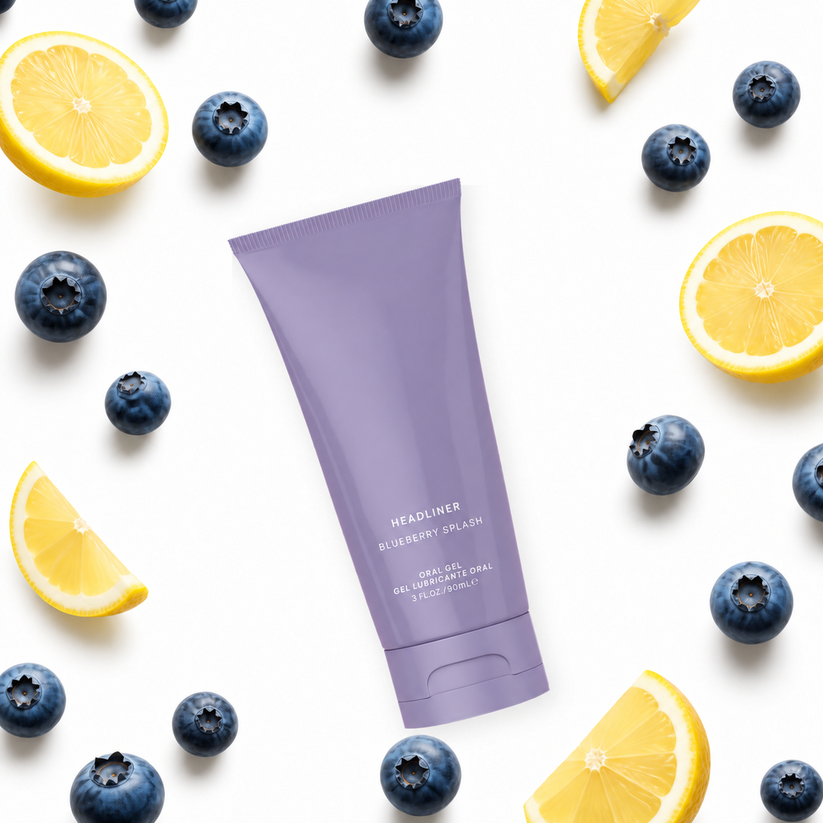 Headliner Blueberry Splash oral gel with floating blueberries and lemon