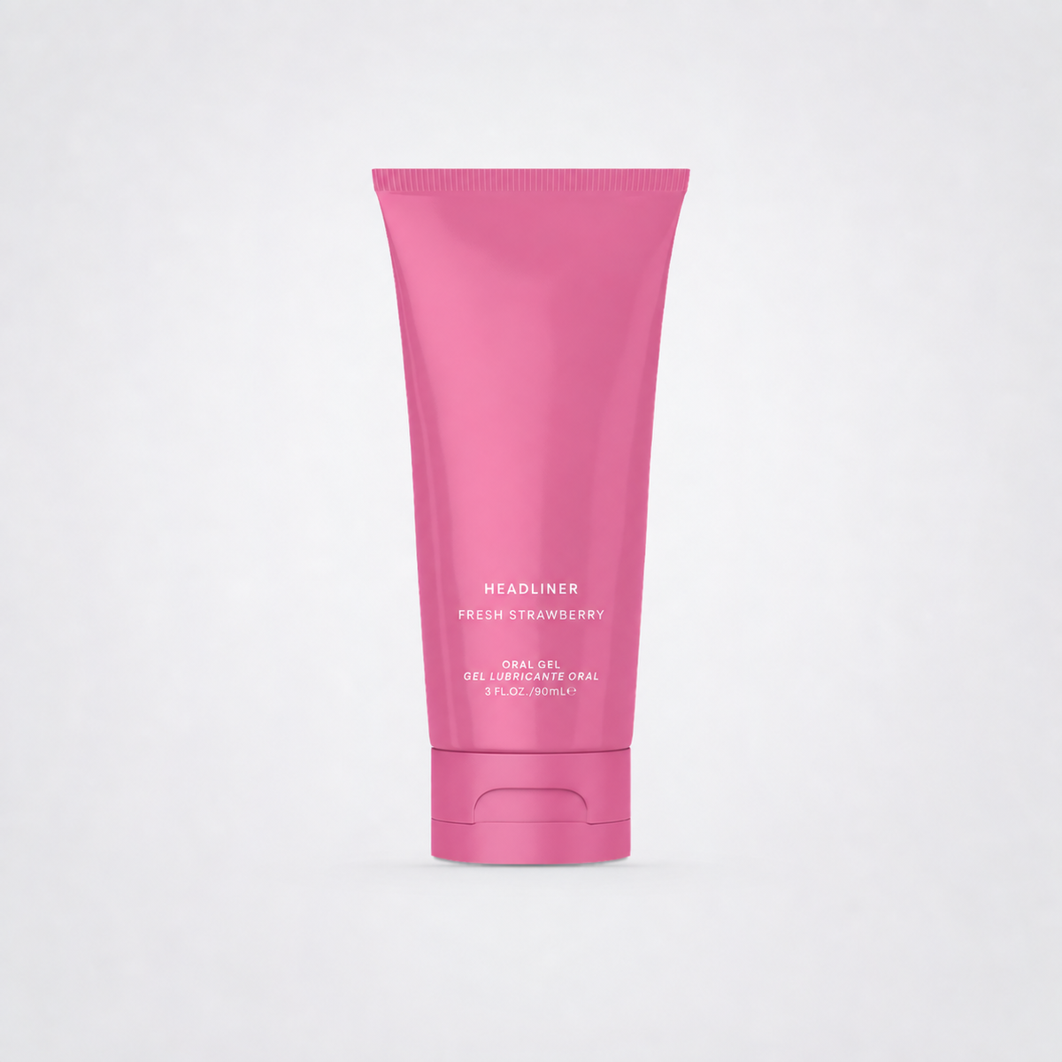 Headliner Fresh Strawberry oral gel on a clean gray studio background