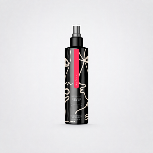 Body Dew Hydrating Oil on The Luv Coach approved neutral studio background