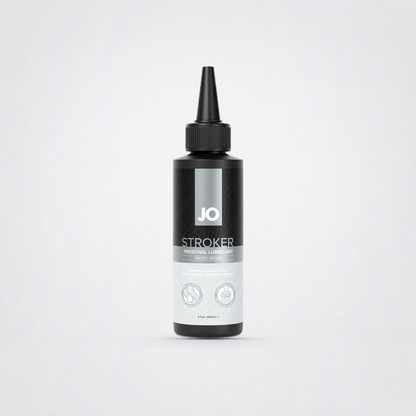 Jo Stroker Water Based Lubricant on The Luv Coach approved neutral studio background